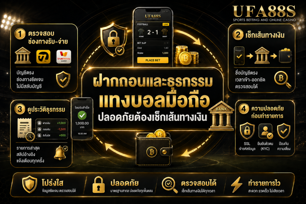 ฝากถอนและธุรกรรม แทงบอลมือถือปลอดภัยต้องเช็กเส้นทางเงิน