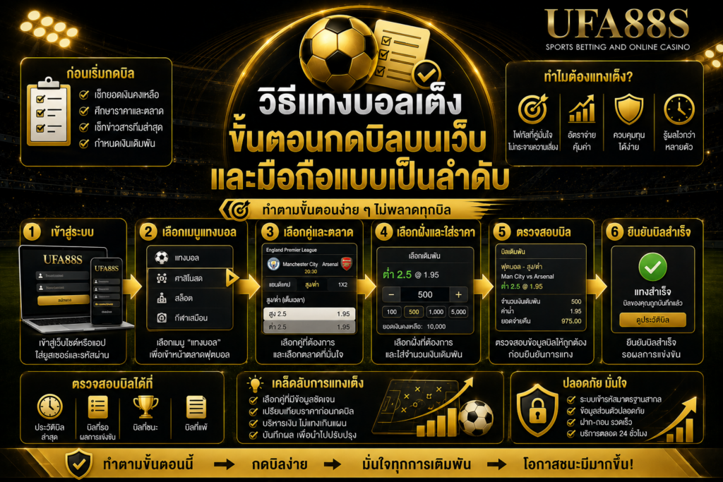 วิธีแทงบอลเต็งขั้นตอนกดบิลบนเว็บและมือถือแบบเป็นลำดับ