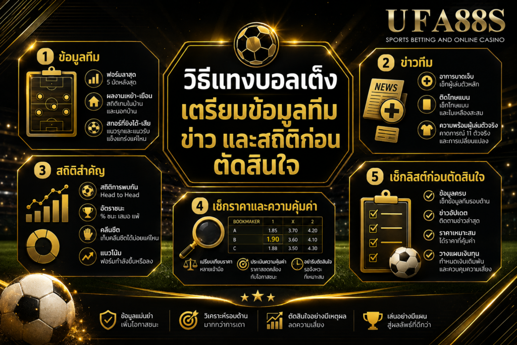 วิธีแทงบอลเต็งเตรียมข้อมูลทีม ข่าว และสถิติก่อนตัดสินใจ