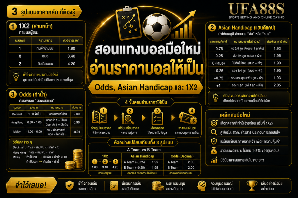 สอนแทงบอลมือใหม่อ่านราคาบอลให้เป็น Odds, Asian Handicap และ 1X2