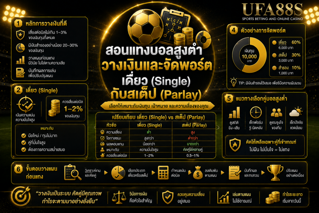 สอนแทงบอลสูงต่ำวางเงินและจัดพอร์ต เดี่ยว (Single) กับสเต็ป (Parlay)