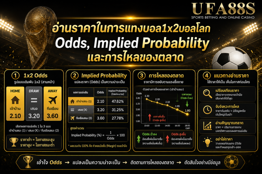 อ่านราคาในการแทงบอล1x2บอลโลก Odds, Implied Probability และการไหลของตลาด