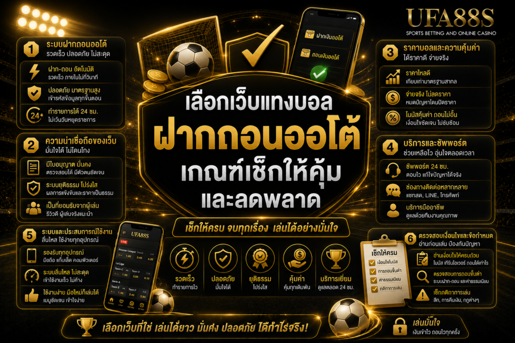 เลือกเว็บแทงบอลฝากถอนออ​โต้ เกณฑ์เช็กให้คุ้มและลดพลาด