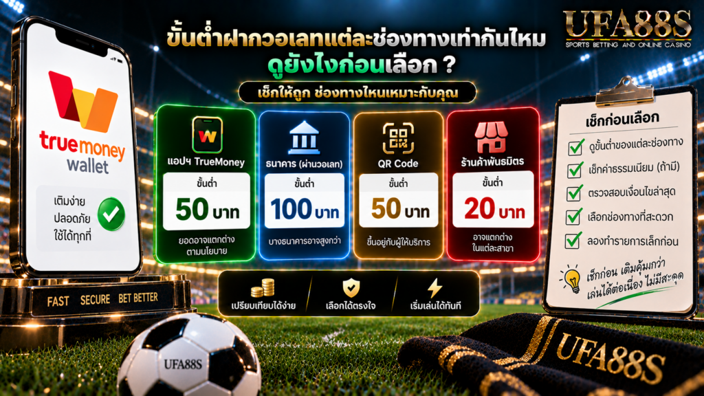 ขั้นต่ำฝากวอเลทแต่ละช่องทางเท่ากันไหม ดูยังไงก่อนเลือก